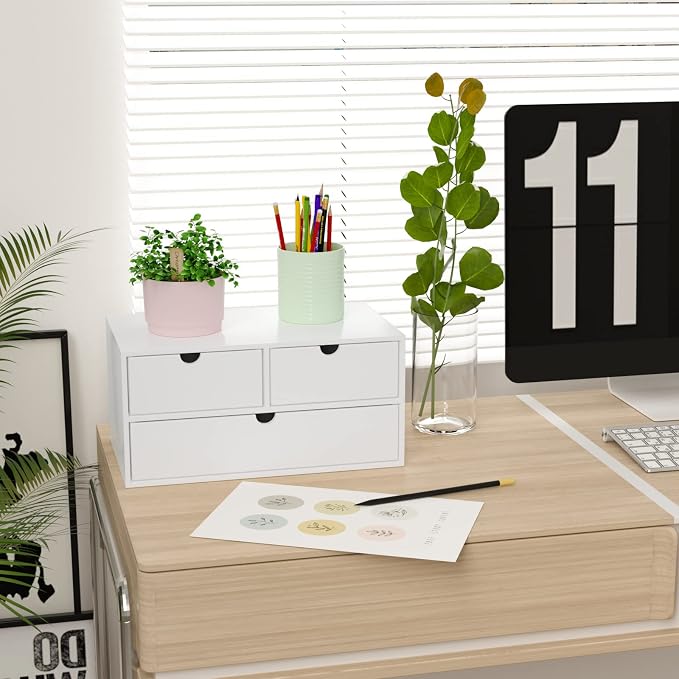 Bamboo Desk Organizer wtih Drawers Mini Desktop Drawer Tabletop Storage | 100% Bamboo Countertop Organizer Drawers,Makeup Storage,Kitchen Spice Organizers,2 Drawer Tabletop Storage,for Home Office - Image 2