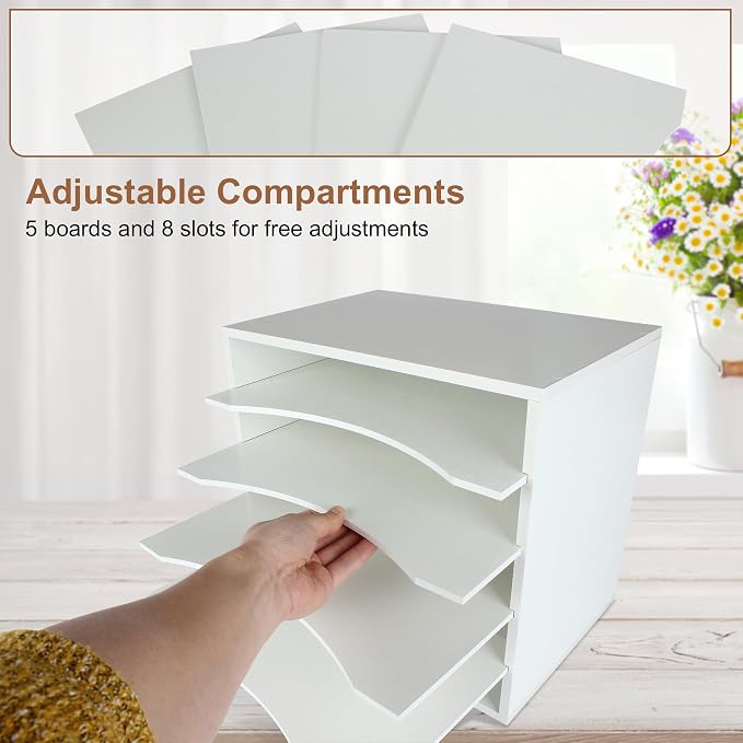 EMERIT Paper Organzier Wood Desktop Organizer Storage Letter Tray File Sorter with Adjustable Shelves for Home Office - Image 3