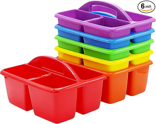 4E's Novelty Classroom Caddy Set of 6, Plastic Caddies for Supply, Caddy Organizer with Handle for Classroom, Rainbow Colors, Desk Caddies for Supplies Keep Desks and Work Stations Organized by 4EsNovelty