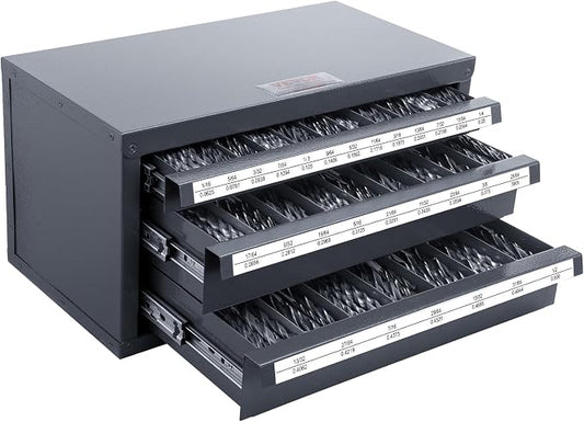 VEVOR Drill Bit Dispenser Cabinet, Three-Drawer Drill Bit Dispenser, Drill Bit Organizer Cabinet, Drill Dispenser Organizer Cabinet for Jobber Length Fractional Size 1/16" to 1/2" in 1/64" Increments by VEVOR