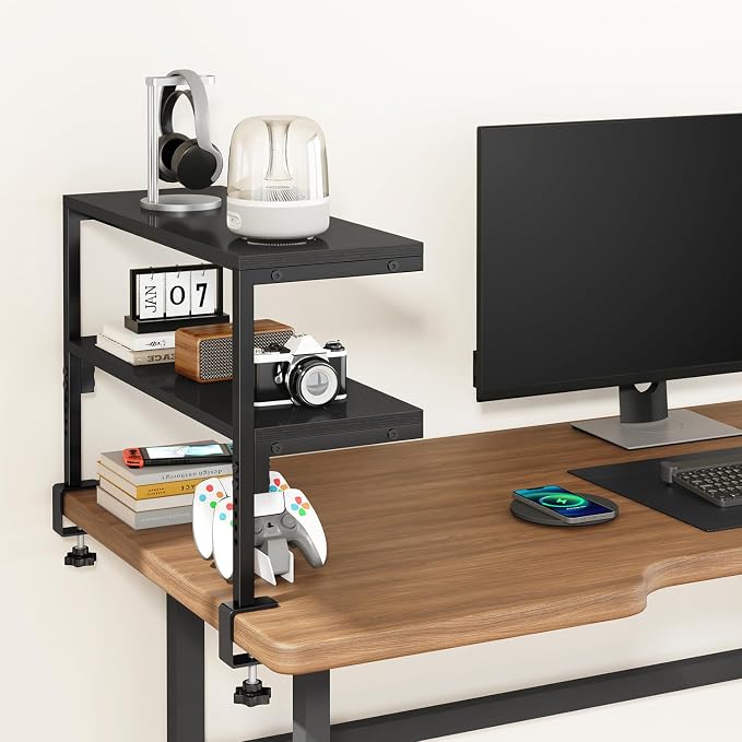 IBUYKE Clamp on Desk Shelf, 22.8” Large Desk Extender Shelves TMZ010B | Tool-Free, Flexible Repositioning,Adjustable, 2-Tier Storage Shelves, for Desktop Accessories,Desk - Image 7