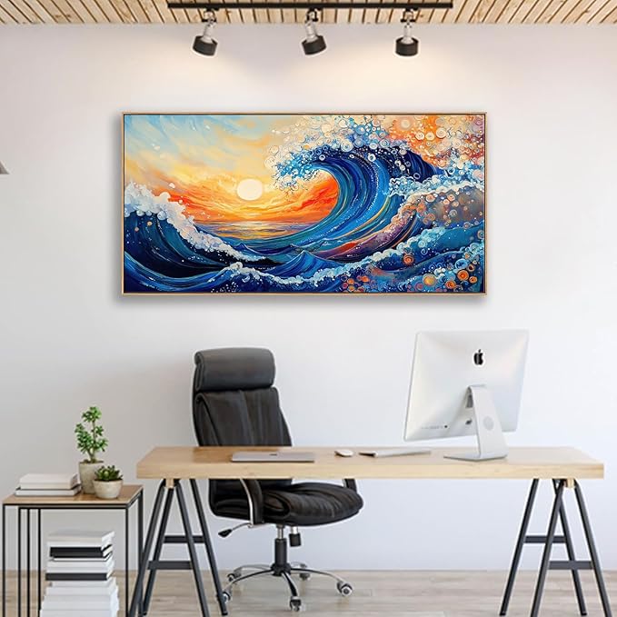 HUADAOART Vibrant Wave Wall Art Framed Canvas Painting Colorful Wave Abstract Decor for Living Room Bedroom Dining Room Home Office Wall Decor 24 x 48 inches