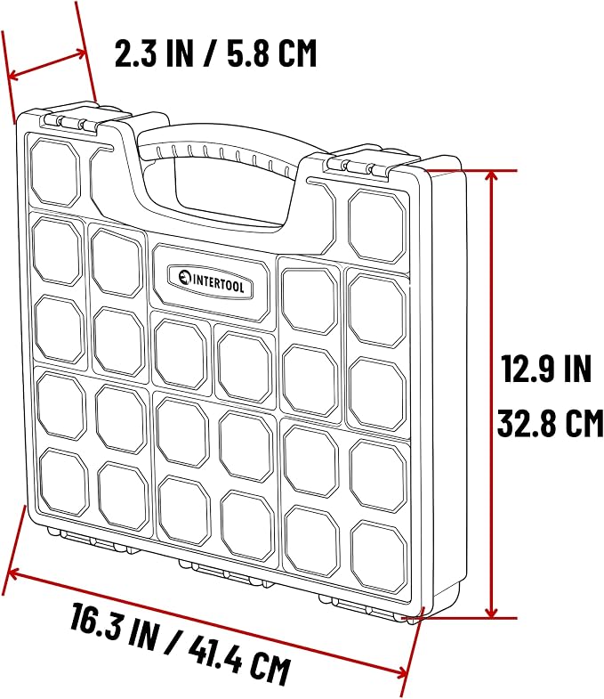 INTERTOOL Hardware Organizer with 24 Removable Bins - Small Parts Storage Tool Box for Nuts, Bolts, Screws, Nails - Portable Handle Transparent Lid with Locks BX08-4033 - Image 3