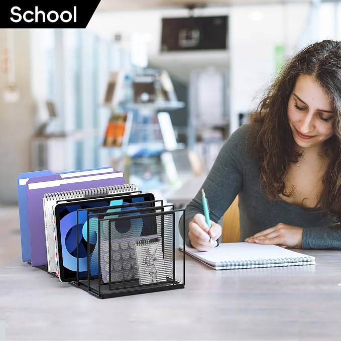 File Organizer for Desk, 7-Section Vertical File Sorter, Paper Holder Organizer Standing Metal File Folder for Office Home Classroom, Black - Image 8