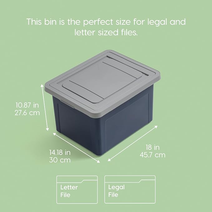 IRIS USA 35 Qt. Letter/Legal File Box with Latching Lid, Navy/Gray | Protect important documents, letter and legal files with secure storage for home offices, moving, and long-term organization - Image 2