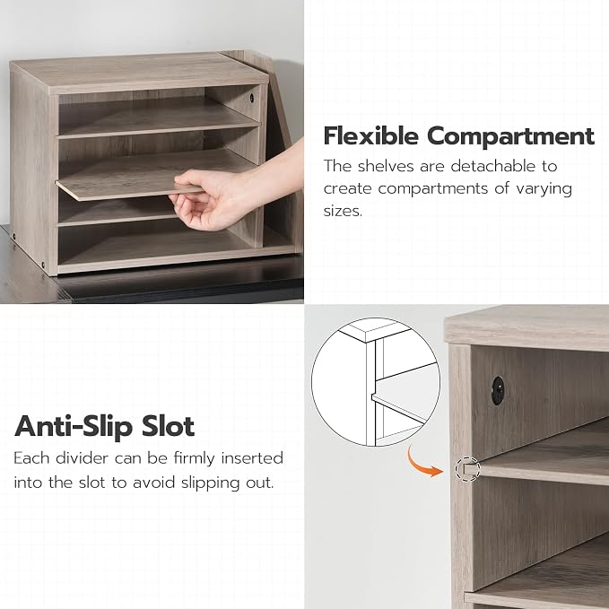 HOOBRO Mail Sorter, Literature Organizer with Adjustable Shelves, Paper Organizer for Office, Home, Wood Countertop Mail Sorter, File Holders, Magazines, Greige BG41WF01N1 - Image 7