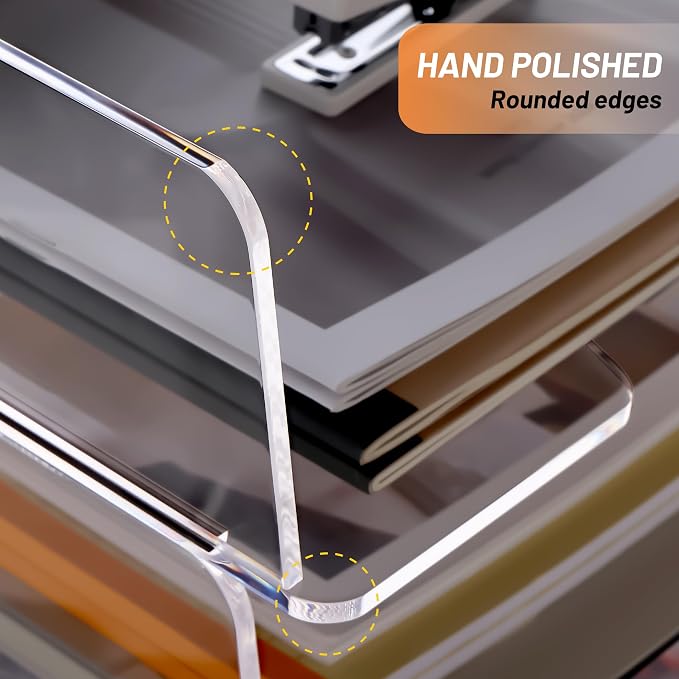 HeZone Enlarged Letter Paper Tray - Clear Acrylic Desk Organizers for Document Organization and File Storage - Stackable Office Accessories - 2 Pack (Large Tray V) - Image 4