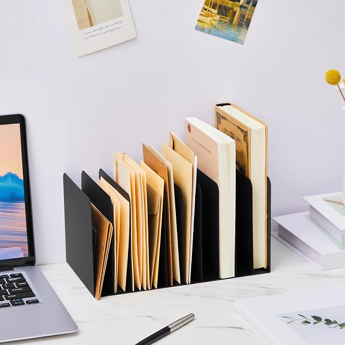 Suzile 2 Pcs Vertical Metal Desk File Organizer, 10 Compartments Desktop Document Sorter & Mail Holder for Office Home Classroom, 10.63 L X 5.79 W X 5.41 H, Black - Image 3
