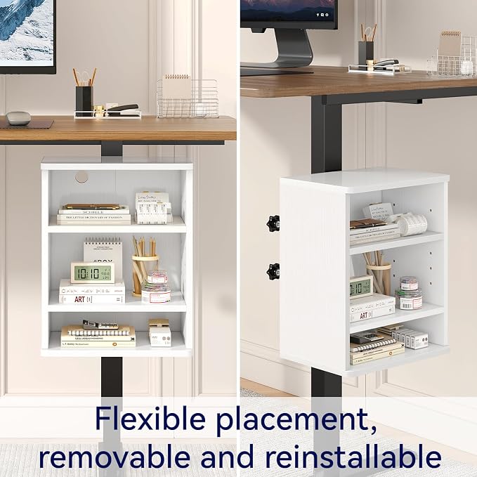IBUYKE Under Desk Storage Cabinet Clamp on Desk Legs Shelf UTMZ012W | Adjustable Shelf, for Standing Desks Shelf, for Office,Elevating Your Workspace - Image 4