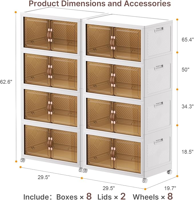 Stackable Storage Bins, 1440QT Collapsible Drawers with 2 Lids | Large Capacity, Magnetic Door, Stack Lock, Rolling Wheels, Foldable Design, Organizers and Storage for Bedroom Dorm Garage - Image 7