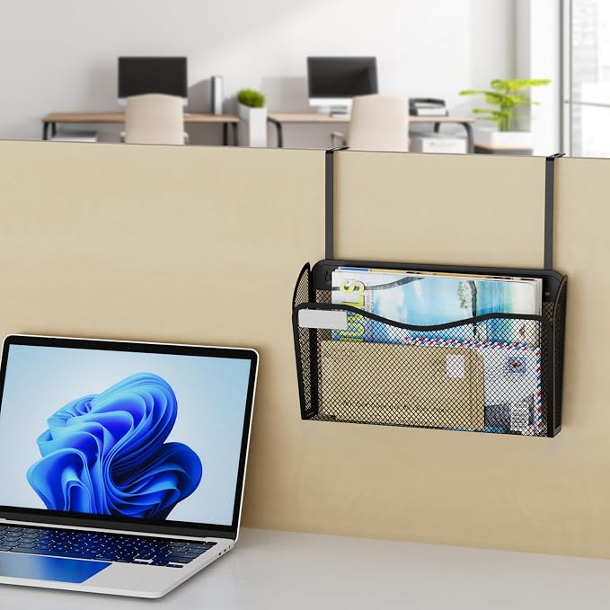 BOHDK Wall File Organizer, 1Single Pockets Mesh Hanging File Organizer, Mount Document Magazine Rack with Labels, Hanging File Folders for Office, Home and School, Black - Image 2
