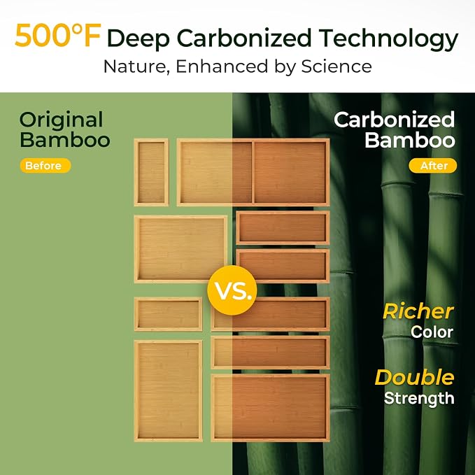 keechee 10-Piece Bamboo Drawer Organizer Set, 2.2" Deep Multi-Use Organizers for Utensils, Silverware, Cutlery, Desk, Bathroom, Junk Drawer & Makeup, Non-Slip Feet Included. - Image 5