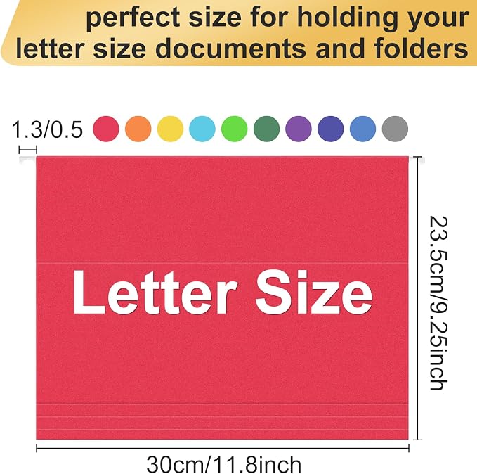 Hanging File Folders, 60 Pack Letter Size Hanging File folders with Tabs, Stay Organized for Your Home and Office Bulk File, Documents and Paper, 10 Colors - Image 2