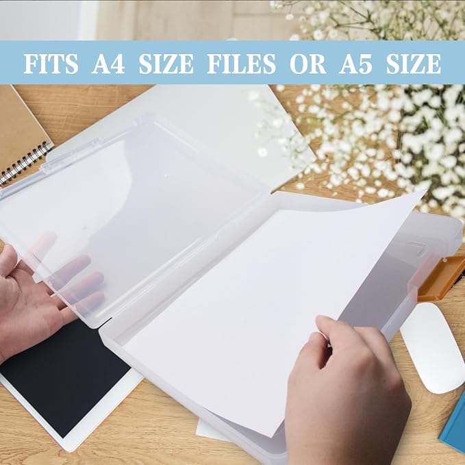 12 Pcs Clear A4 A5 File Box Document Plastic Storage Box with 48 Labels File Holder Organizer Paper Plastic Case Magazine Protector with Buckle Office School Supplies(Brown) - Image 4