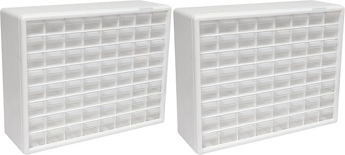 Akro-Mils 64-Drawer Plastic Drawer Storage Cabinet for Garage Organization, Bead Organizer, Building Bricks Storage, Teacher Toolbox, Makeup Organizer, 20-Inch W x 6-Inch D x 16-Inch H, 10164 White by Akro-Mils