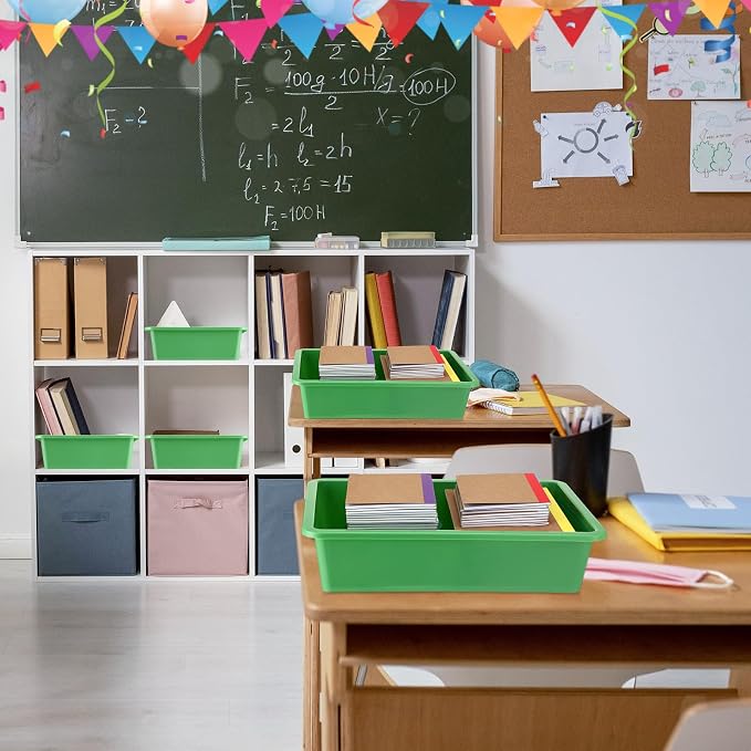 18 Pcs Flat Storage Organizer Bins Letter Size Paper Tray Classroom Storage Plastic Art Trays Classroom Pencil Organizer Baskets for School Office Teacher Book Organization(Green) - Image 7