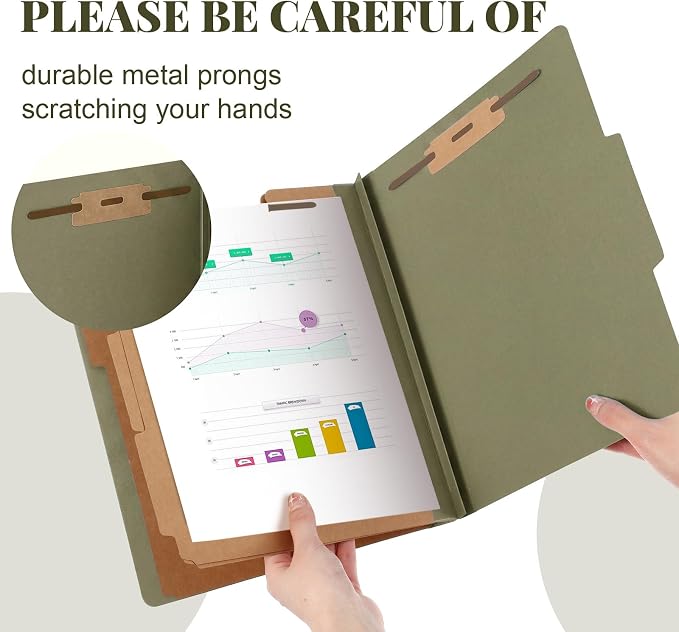 AmazingSpark 24 Pcs Classification Folder Letter Size Bulk 3 Divider Pressboard File Folder with Expansion 2 Prong Fastener Heavy Duty Office File Organizer for School Medical Document(Hunter Green) - Image 4