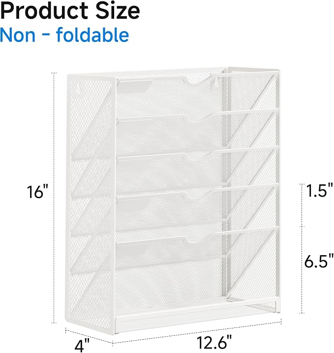 Lavatino 6-Tier Hanging File Organizer with Hooks – No Installation Needed, Wall-Mounted File & Magazine Organizer for Office and Home (White) - Image 2