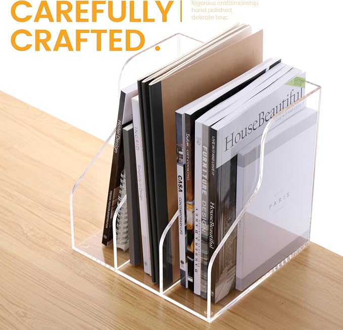 HeZone Desk File Organizer, Acrylic Magazine File Holder with 3 Vertical Compartments Rack File Sorter for Office Home Classroom Desk Organization, Clear… - Image 8