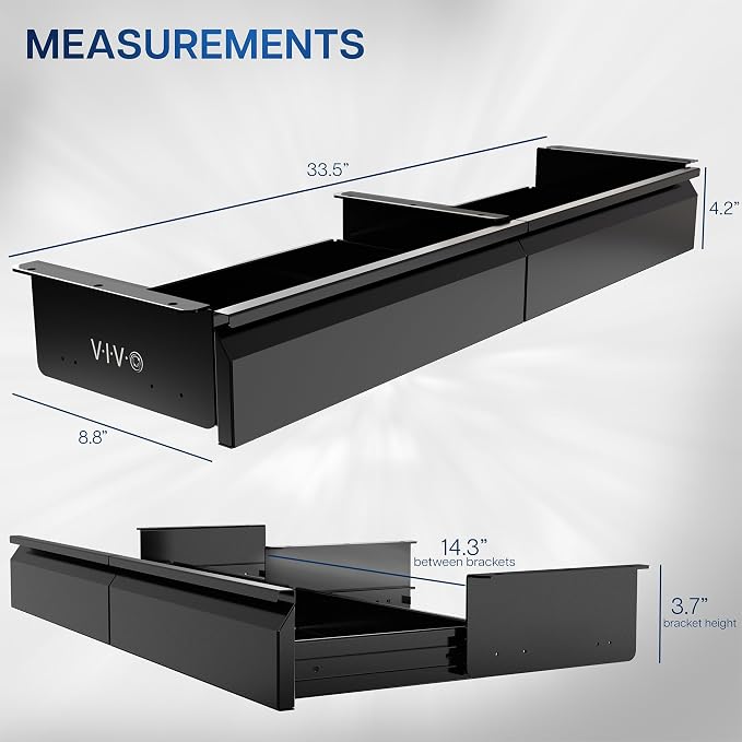 VIVO Black 32 x 9 inch Under Desk Slide Out Drawer Set, DESK-AC03A-2B | No Shell, Sturdy Steel Design, Under Desk Storage, Workstation Organizer for Home Office, 2 Drawers - 16 inches Each - Image 3