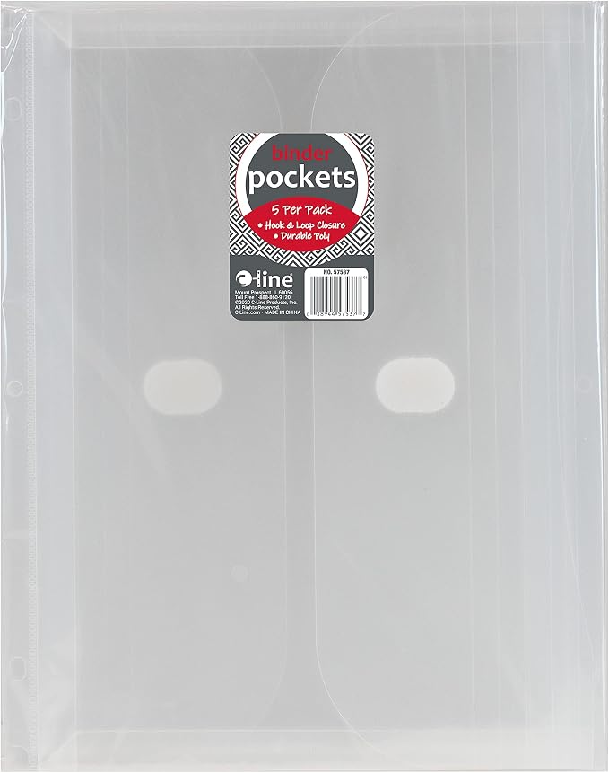 C-Line Side Loading Poly Binder Pockets with 1" Gusset, Clear, 10 Packs of 5 Pockets, 50 Total (57537-10) - Image 3