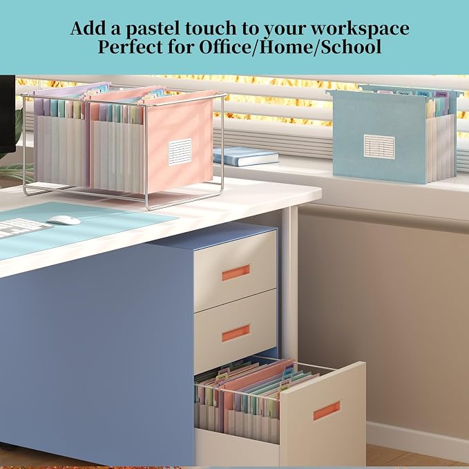 Expanding Hanging File Folders for Filing Cabinet, 7 Accordion Pockets, 1.2'' Expandable, Multi-Color Tabs, Letter Size, 50% Wheat Straw, 3 Pack (Lavender) - Image 6