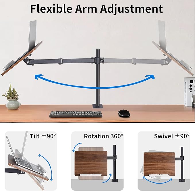 Adjustable Book Stand with Desk Clamp Mount, Wooden Reading Holder with Metal Arm, Black - Image 5