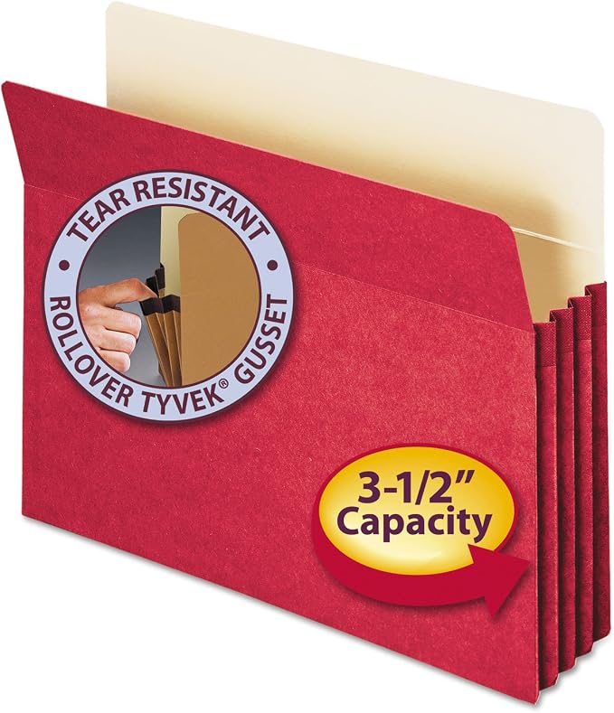 Smead File Pocket, Straight-Cut Tab, 3-1/2" Expansion, Letter Size, Red, 25 per Box (73231) by SMEAD