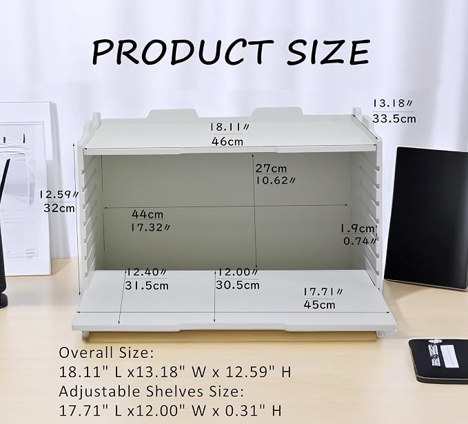 18 1/8" L × 13 3/16" W × 12 9/16" H Standard Horizontal Letter Tray, Multi-Tier Desktop File Organizer, Paper Document Mail Sorter for Home Office Classroom – White(6 Tier-Horizontal) - Image 3