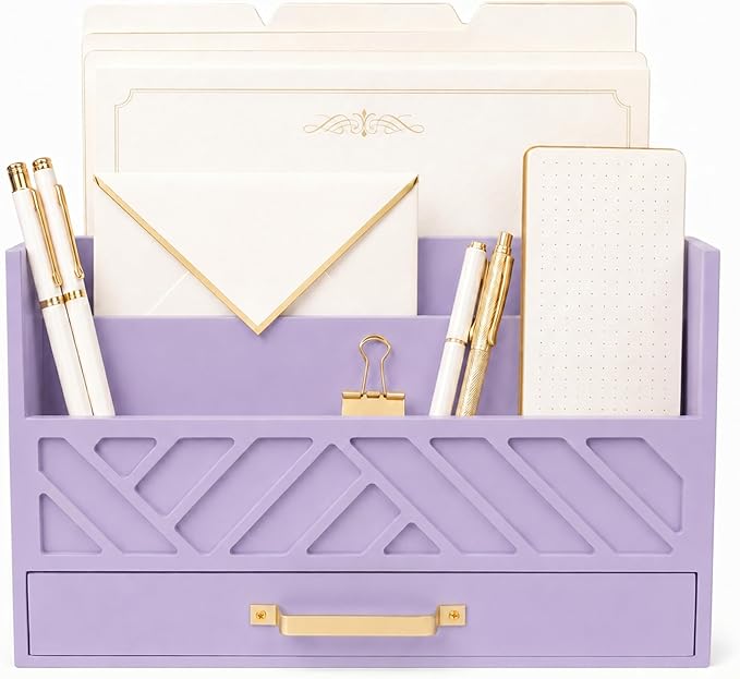 BLU MONACO | Wooden Mail Organizer Countertop with Drawer | Tabletop Organizer with Drawers for Desk | Mail Sorter Organizer Countertop Letter Paper Holder by Blu_Monaco