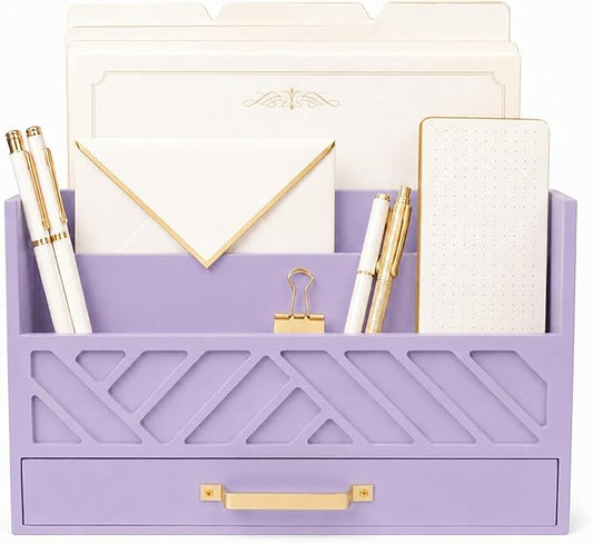 BLU MONACO | Wooden Mail Organizer Countertop with Drawer | Tabletop Organizer with Drawers for Desk | Mail Sorter Organizer Countertop Letter Paper Holder by Blu_Monaco