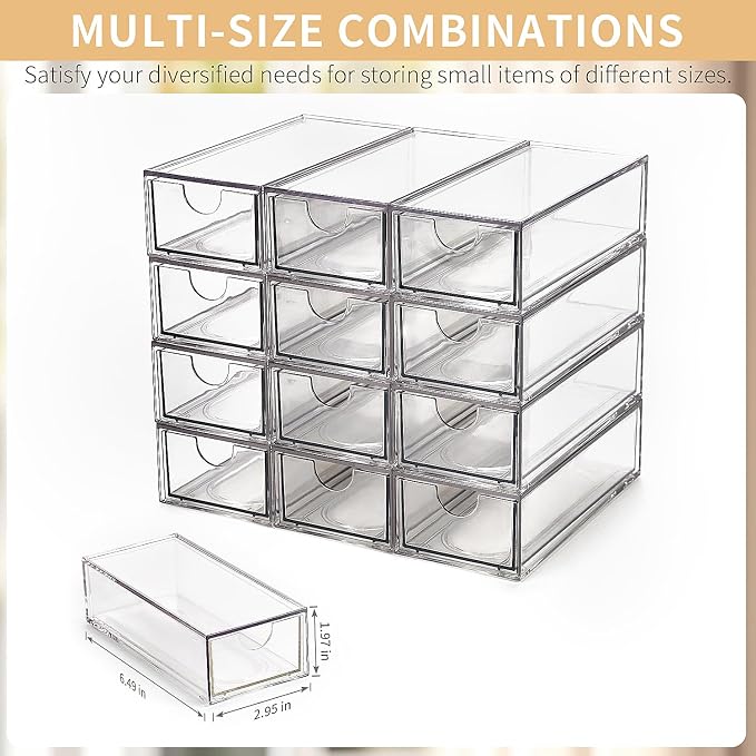 Desk Organizer with Drawers, Stackable Plastic Storage Drawers for Makeup or Desk Organization, Cabinets for Office Dressing Countertop Bathroom Bedroom (12 Packs) - Image 2