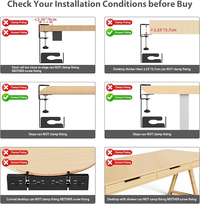 Univivi Under Desk Cable Management Tray, Cable Management, 32 inch, Black | Durable Steel Material, Under Desk Cable Tray with No-Drill C-Clamp and Screw Mount, Wire Management for Office/Home - Image 9