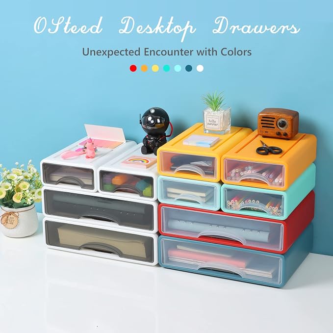 White Desktop Drawer Organizer Unit for Office Paper and Supplies | Mix Colors, 2 Large & 2 Small Drawers for Stationery Paper Clip, Desktop Storage Bins, Tabletop Craft Box, Makeup Organizer - Image 6