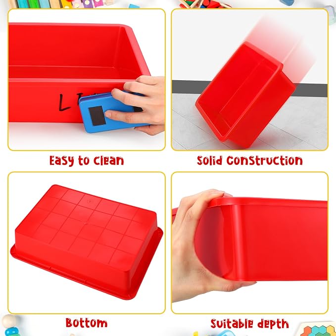 18 Pcs Flat Storage Organizer Bins Letter Size Paper Tray Classroom Storage Plastic Art Trays Classroom Pencil Organizer Baskets for School Office Teacher Book Organization(Red) - Image 2