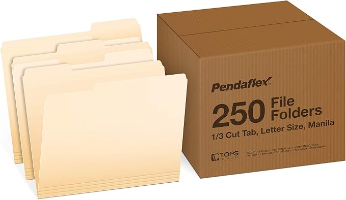 Pendaflex File Folders Letter Size 1/3 Cut Manila 250 per Box and Island Hanging File Folder 1/5 Cut Letter Size Standard Green 25 Count Bundles - Image 2