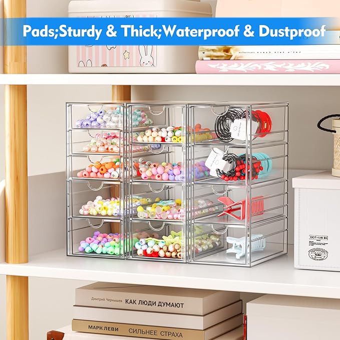 ARSTPEOE Acrylic 13-Drawer Storage & Makeup Organizer for Desk, Bath | Smooth-glide drawers, clear acrylic, stackable, dustproof, wipe-clean, for eyeliners, lip liners, markers, push pins,pen - Image 4