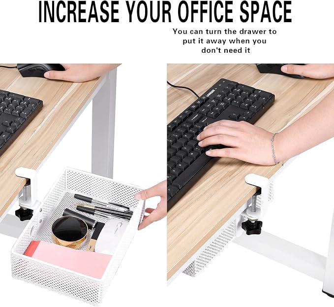Under Desk Drawer, Clamp on Desk Organizer Hanging Desk Storage Under Table | Under desk organizer: clamp on desk drawer, 360° rotating desk basket, hanging desk organizer, clamp on desk shelf, no-drill - Image 2