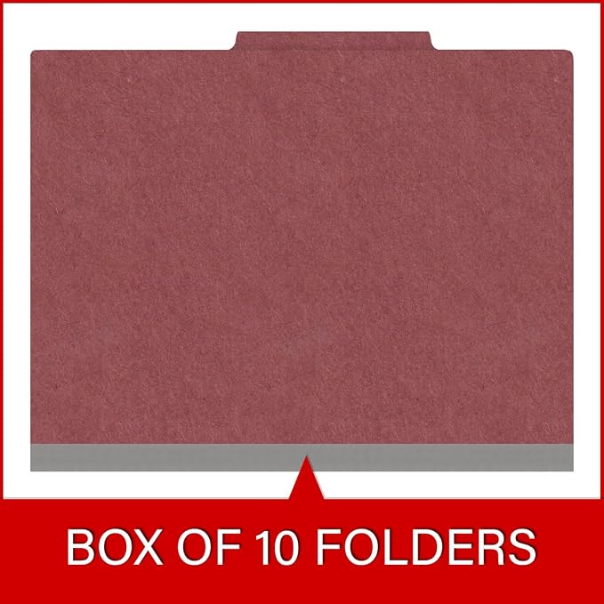 25 Pt. Pressboard Classification Folders, 2/5 Cut ROC Top Tab, Letter Size, 1 Divider, Dark Red (Box of 10) - Image 6