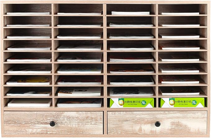 Mail Sorter Organizer, Wood Literature Organizer, Student Mailbox for Classroom, Desktop Bill Paper Organizer for Office Home School, 38 Compartments, Retro White - Image 2