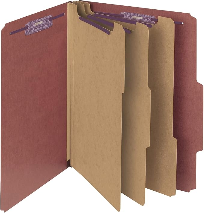 Smead Pressboard Classification File Folder with SafeSHIELD Fasteners, 3 Dividers, 3" Expansion, Letter Size, Red, 10 per Box (14092) - Image 3
