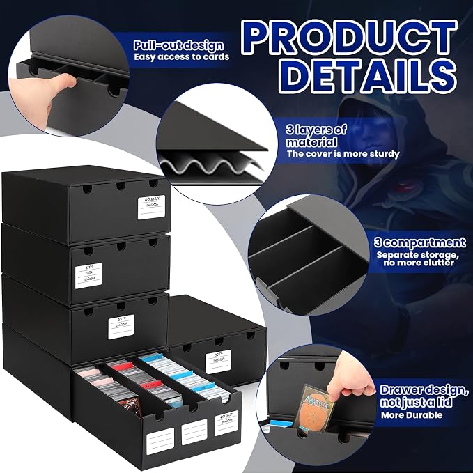 AOBOPLE Trading Card Storage Box,15000+ Cardboard Sports Card Boxes | Bulk Card Boxes with 60 Card Dividers,Labels +Tape,Stackable,Card Organizer for MTG TCG PTCG Sport Cards - Image 3