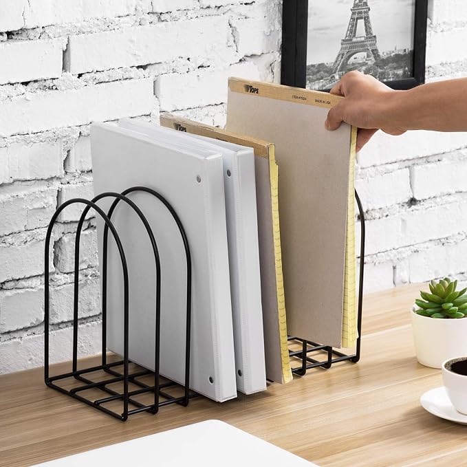 MyGift Large Desktop Document Holder, Black Metal Wire File Folder Organizer Rack with 8-Slots and Arch Design - Image 2