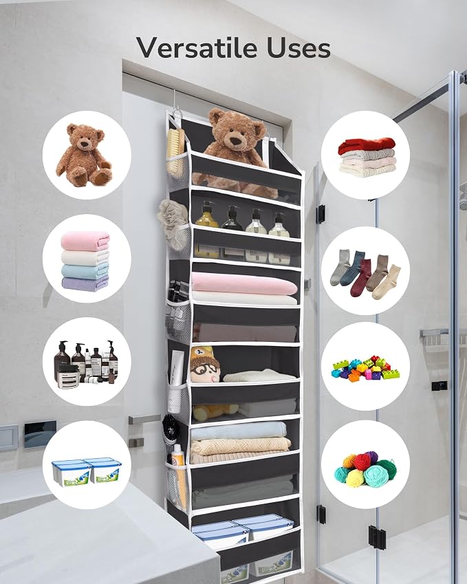 ULG 2Pack-Over The Door Organizer with 6 Large Pockets 12 Side Pockets Door Hanging Organizer Black Door Hanging - Image 6