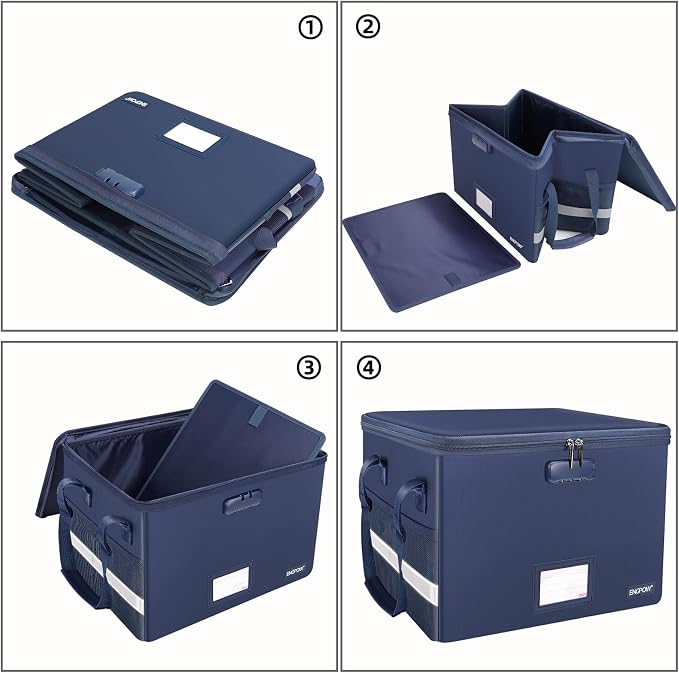 ENGPOW File Box with Lock, Fireproof Document Box with Pockets, Collapsible File Organizer Filing Storage Cabinet with Handle, Portable Home Office Safe for Hanging Letter/Legal Folders, Blue, 2 Pack - Image 8
