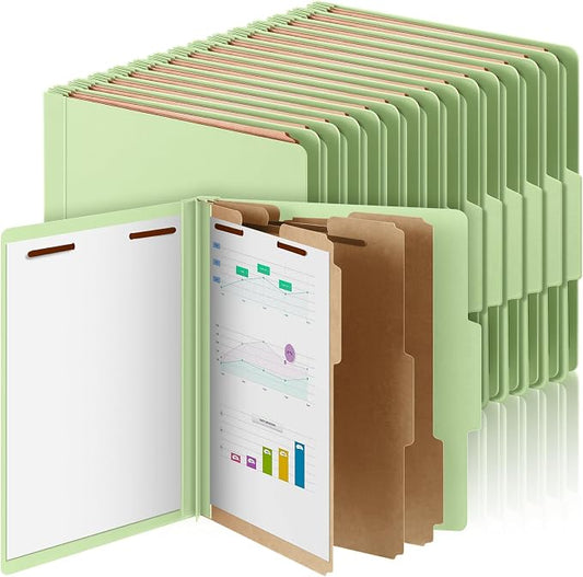 AmazingSpark 48 Pcs Classification Folder Letter Size Bulk, 3 Divider Pressboard File Folder with Expansion 2 Prong Fastener Heavy Duty Office File Organizer for School Medical Document(Light Green) by Unknown