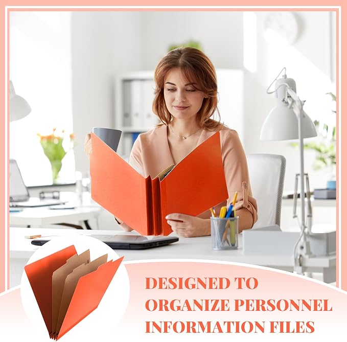 Skyygemm 24 Pcs Classification Folders Letter Size Bulk - 2 Dividers Pressboard File Folder with 3. 5 Inch Expansion, 2 Prongs Fastener, Heavy Duty Office File Organizer for Teacher Medical (Orange) - Image 5