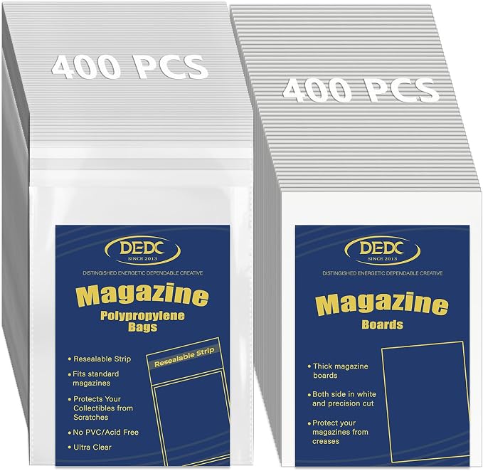 400 Pcs Magazine & Comic Book Protector Sleeves with 400 Backing Boards - Professional Bulk Archival Kit, Maximum Protection for Large Collections (23x30cm) by DEDC