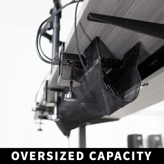 VIVO No Drill Clamp-on 36 inch Mesh Net Under Desk Cable Management Wire Organizer, Adjustable Home Office Standing Desk Cord Storage Sleeve, Black, DESK-AC36MH - Image 7