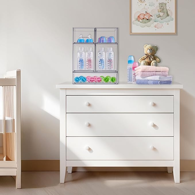 Sorbus Stackable Acrylic Storage Drawers, 8 Pack Clear Plastic Organizer Bins for Baby Bottles, Makeup, Bathroom, Vanity & Kitchen Countertop Organization, Pull-Out Drawer Design for Cabinets & Pantry - Image 2